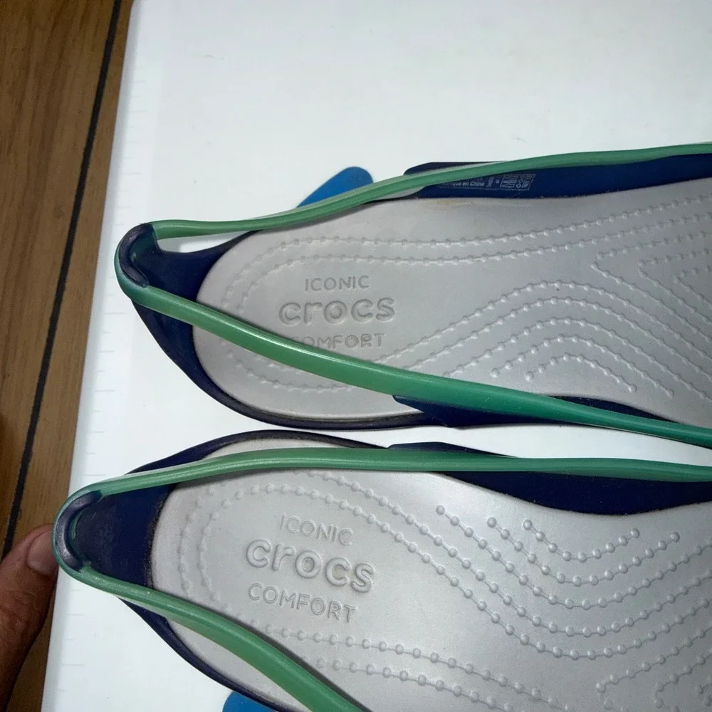 Crocs Isabella Strappy Sandals Cerulean Blue Green Womens 7 Slingback Flats